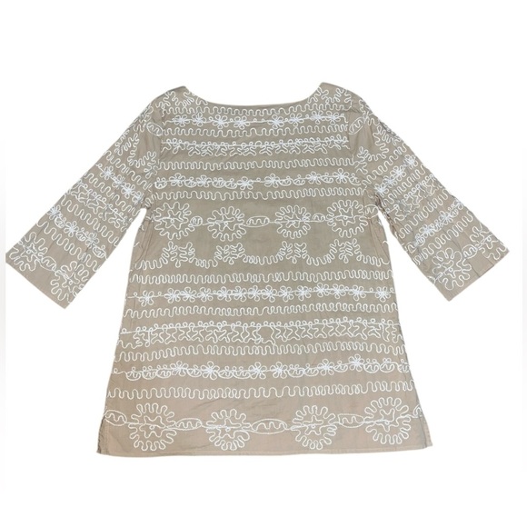 EUC Lilly Pulitzer Yasmine Embroidered Neutral Cotton Tunic Top in Tan Size 12 - Picture 3 of 7